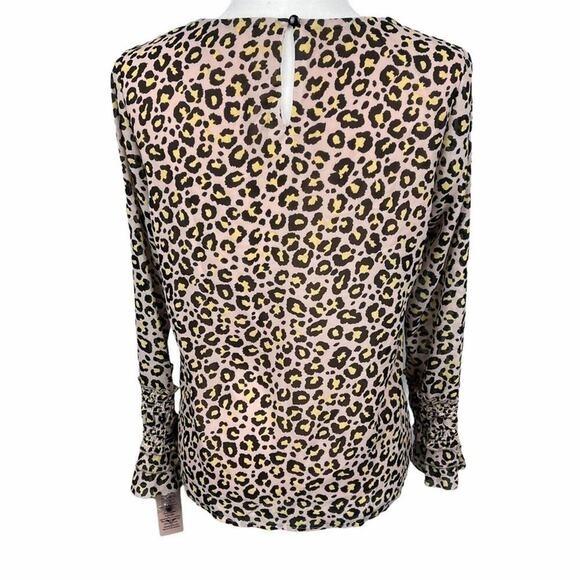 Nanette Lepore Blouse Size S Pink Leopard Print Keyhole Back Ruffle Cuffs NEW - Picture 2 of 8